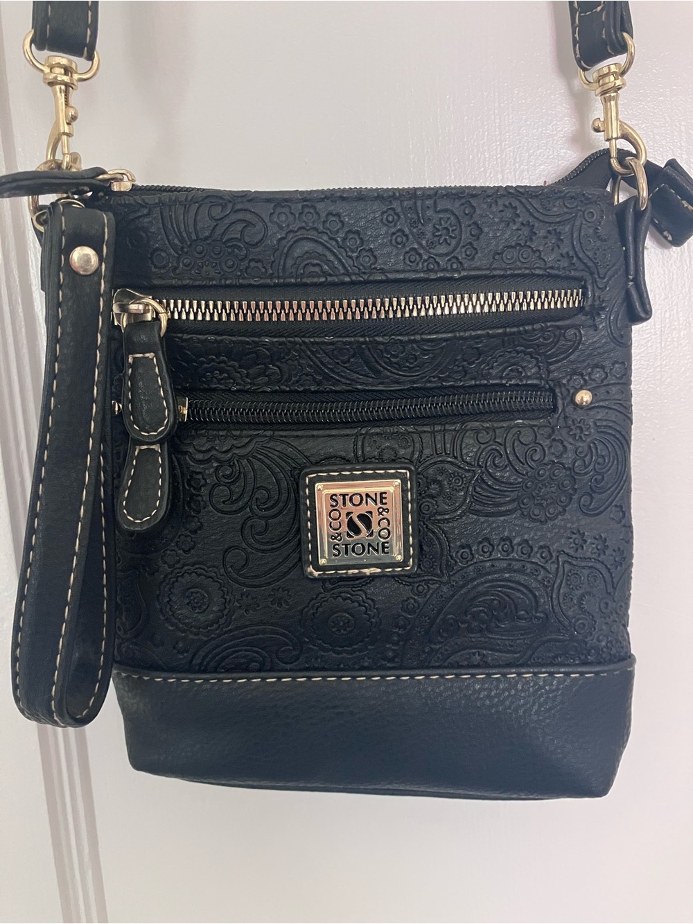 Stone & Co. Black Embossed Crossbody with Contrast Stitching